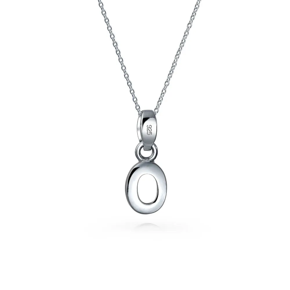 ABC Block Letter Initial Pendant Necklace in Sterling Silver A-Z Alphabet