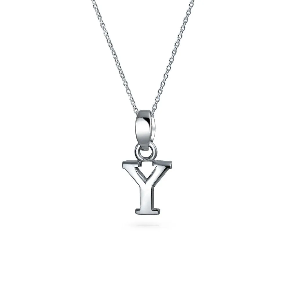 ABC Block Letter Initial Pendant Necklace in Sterling Silver A-Z Alphabet