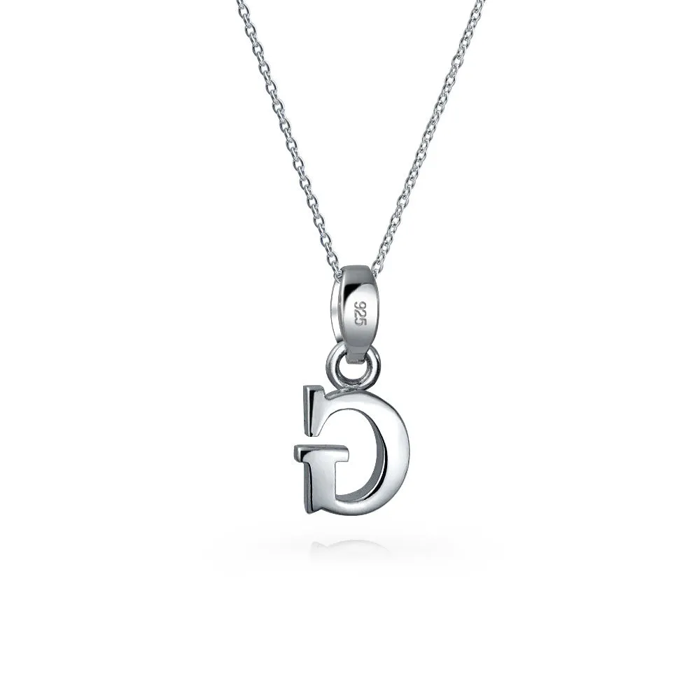 ABC Block Letter Initial Pendant Necklace in Sterling Silver A-Z Alphabet