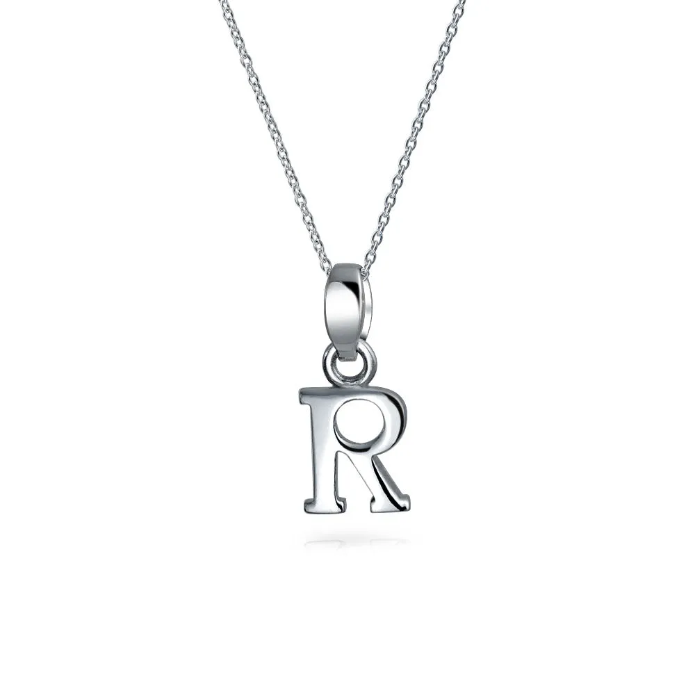 ABC Block Letter Initial Pendant Necklace in Sterling Silver A-Z Alphabet