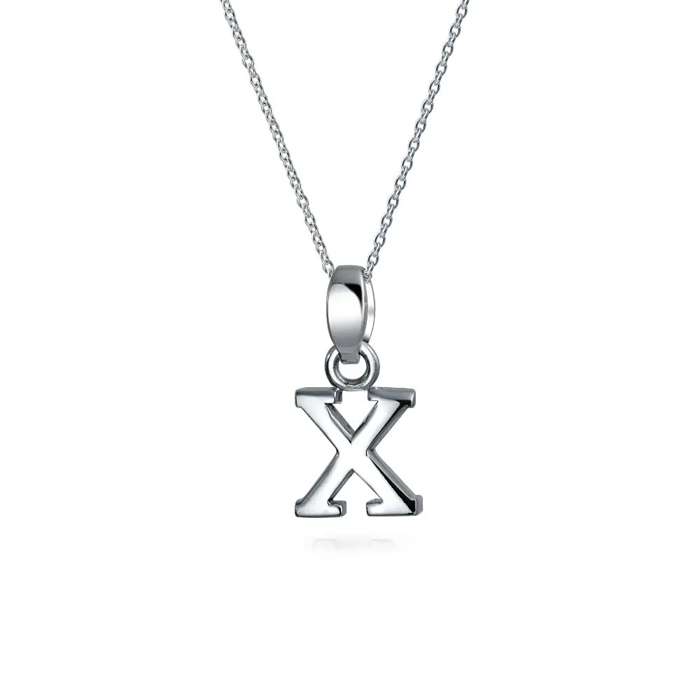 ABC Block Letter Initial Pendant Necklace in Sterling Silver A-Z Alphabet