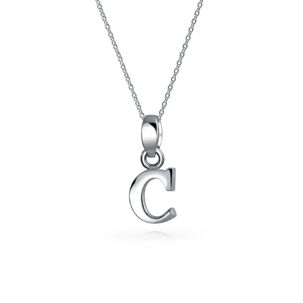 ABC Block Letter Initial Pendant Necklace in Sterling Silver A-Z Alphabet