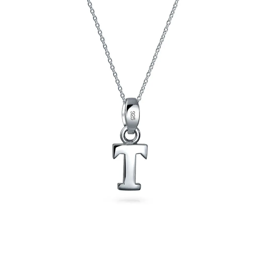 ABC Block Letter Initial Pendant Necklace in Sterling Silver A-Z Alphabet