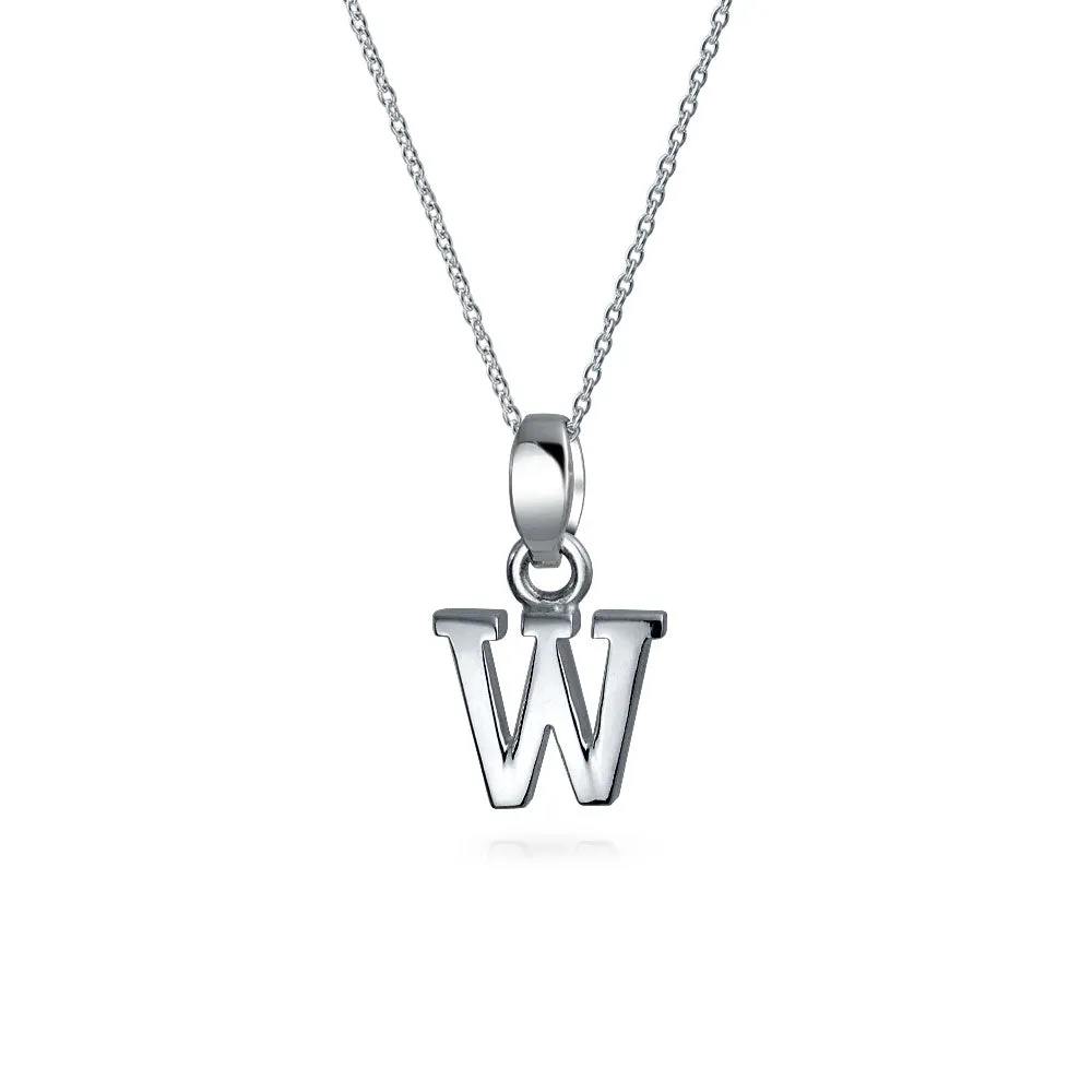 ABC Block Letter Initial Pendant Necklace in Sterling Silver A-Z Alphabet