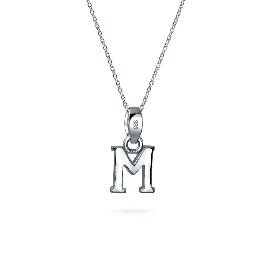ABC Block Letter Initial Pendant Necklace in Sterling Silver A-Z Alphabet