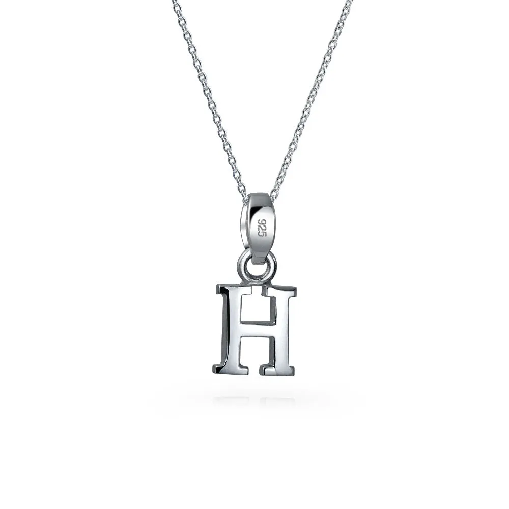 ABC Block Letter Initial Pendant Necklace in Sterling Silver A-Z Alphabet