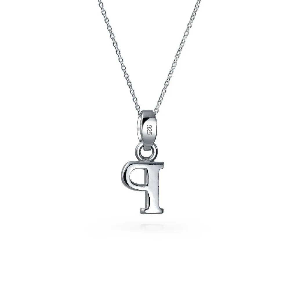 ABC Block Letter Initial Pendant Necklace in Sterling Silver A-Z Alphabet