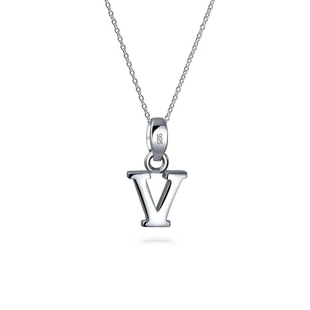 ABC Block Letter Initial Pendant Necklace in Sterling Silver A-Z Alphabet