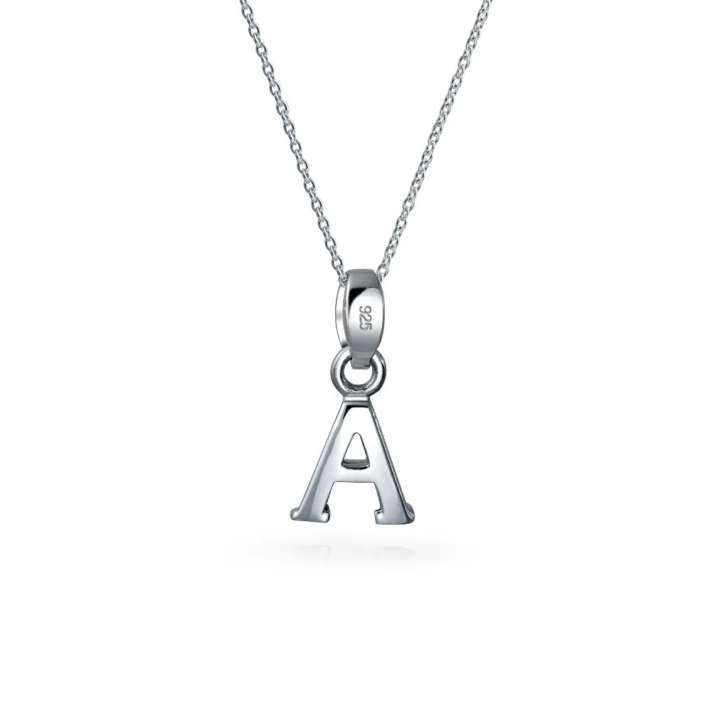 ABC Block Letter Initial Pendant Necklace in Sterling Silver A-Z Alphabet
