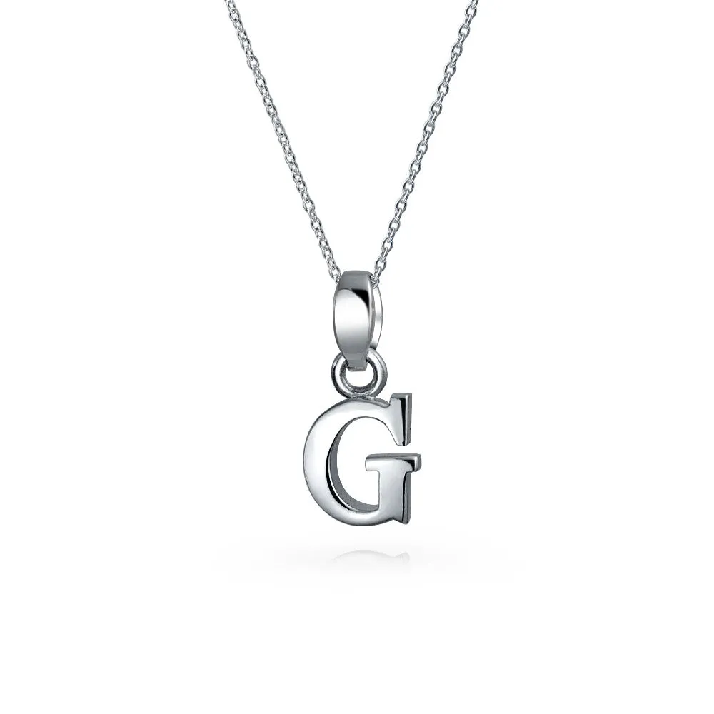 ABC Block Letter Initial Pendant Necklace in Sterling Silver A-Z Alphabet