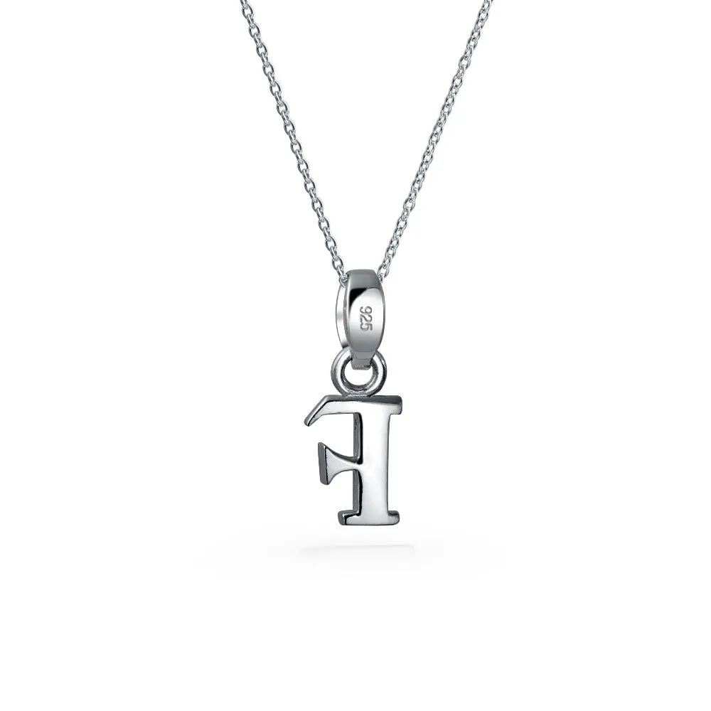 ABC Block Letter Initial Pendant Necklace in Sterling Silver A-Z Alphabet