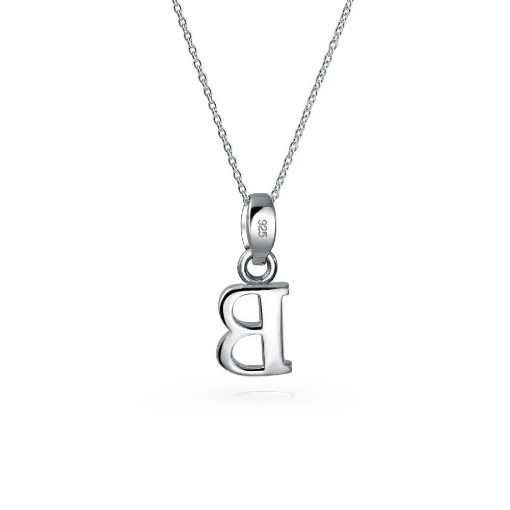 ABC Block Letter Initial Pendant Necklace in Sterling Silver A-Z Alphabet