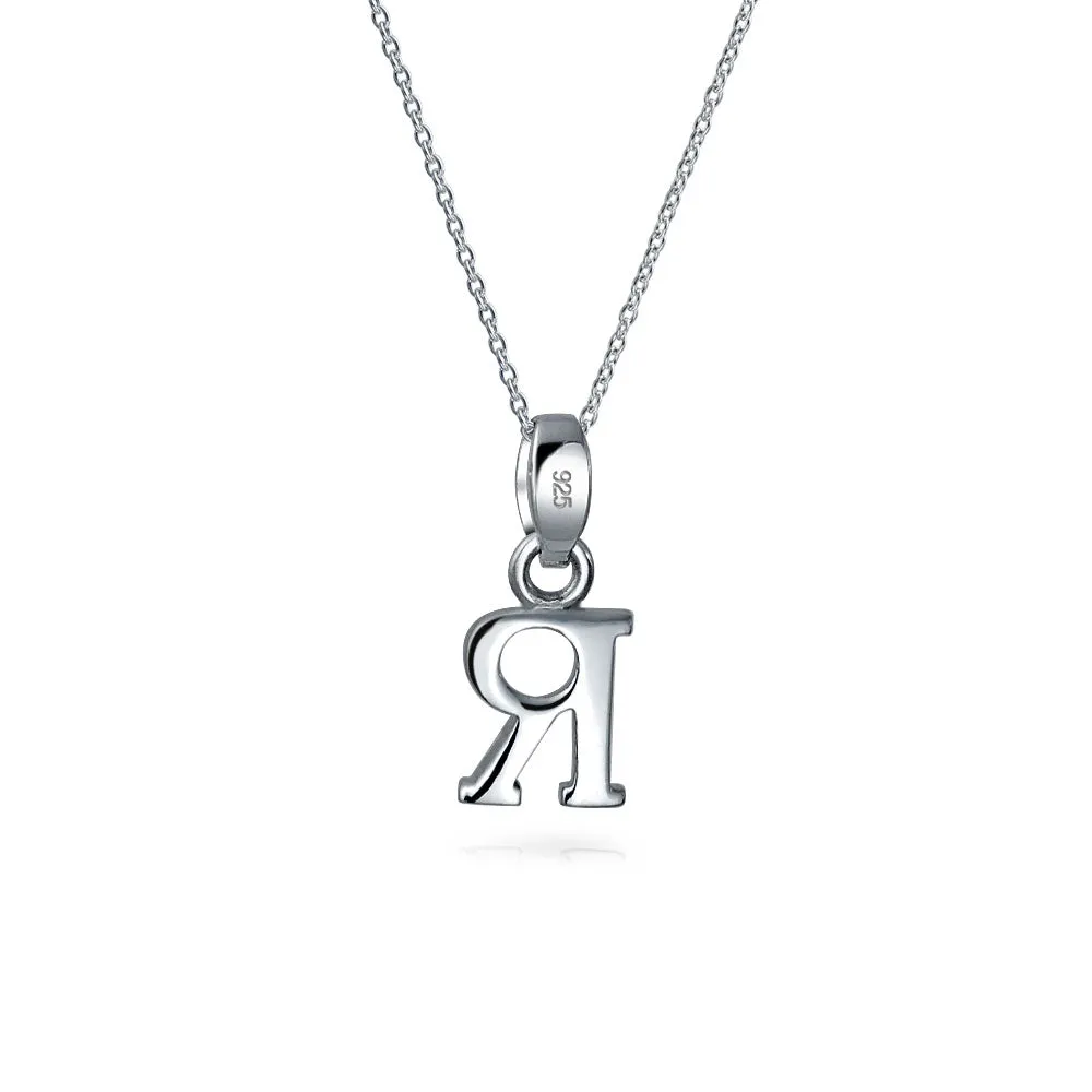 ABC Block Letter Initial Pendant Necklace in Sterling Silver A-Z Alphabet