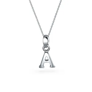 ABC Block Letter Initial Pendant Necklace in Sterling Silver A-Z Alphabet