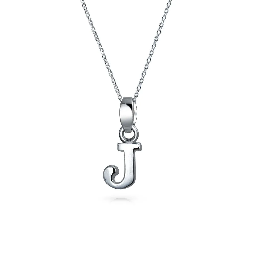 ABC Block Letter Initial Pendant Necklace in Sterling Silver A-Z Alphabet