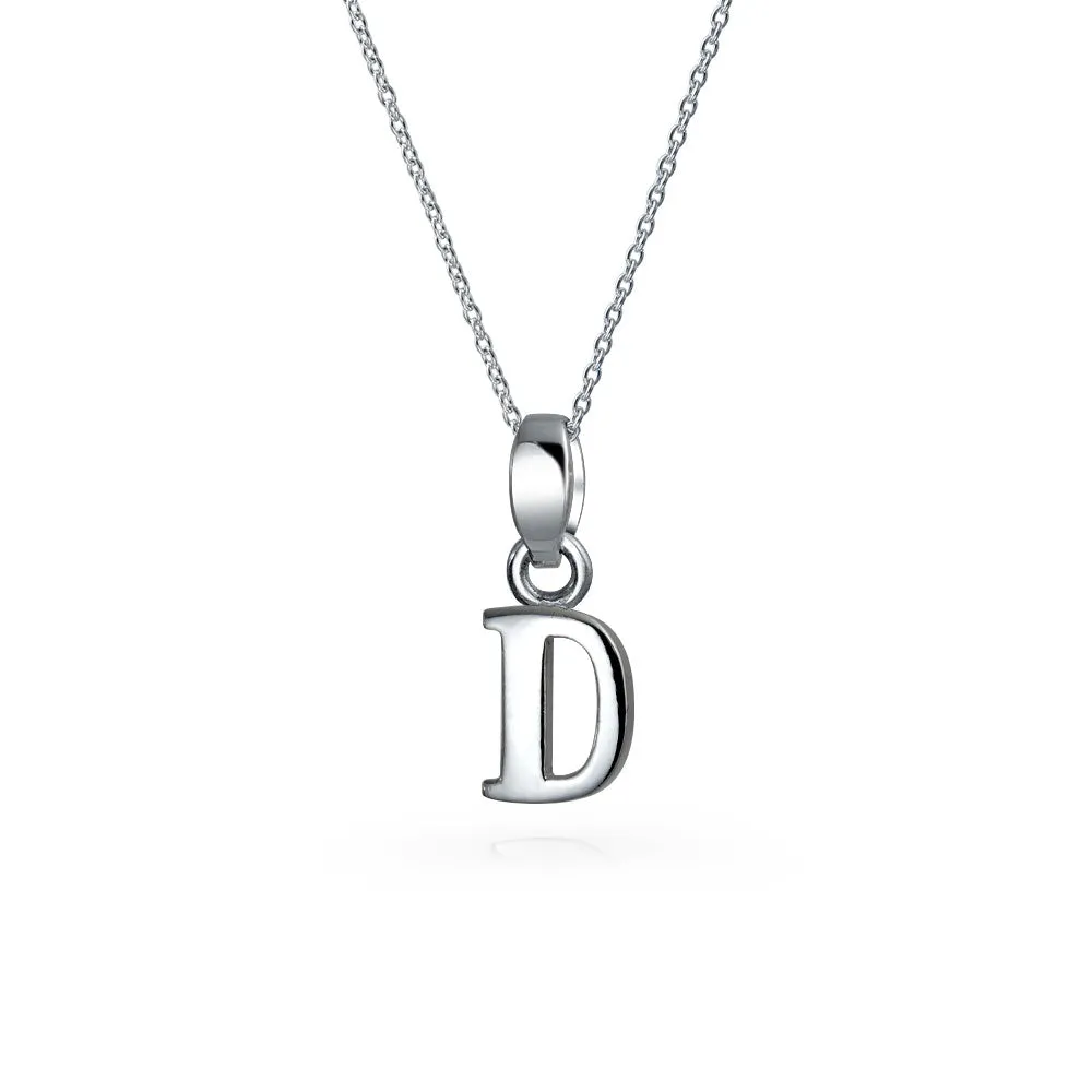 ABC Block Letter Initial Pendant Necklace in Sterling Silver A-Z Alphabet