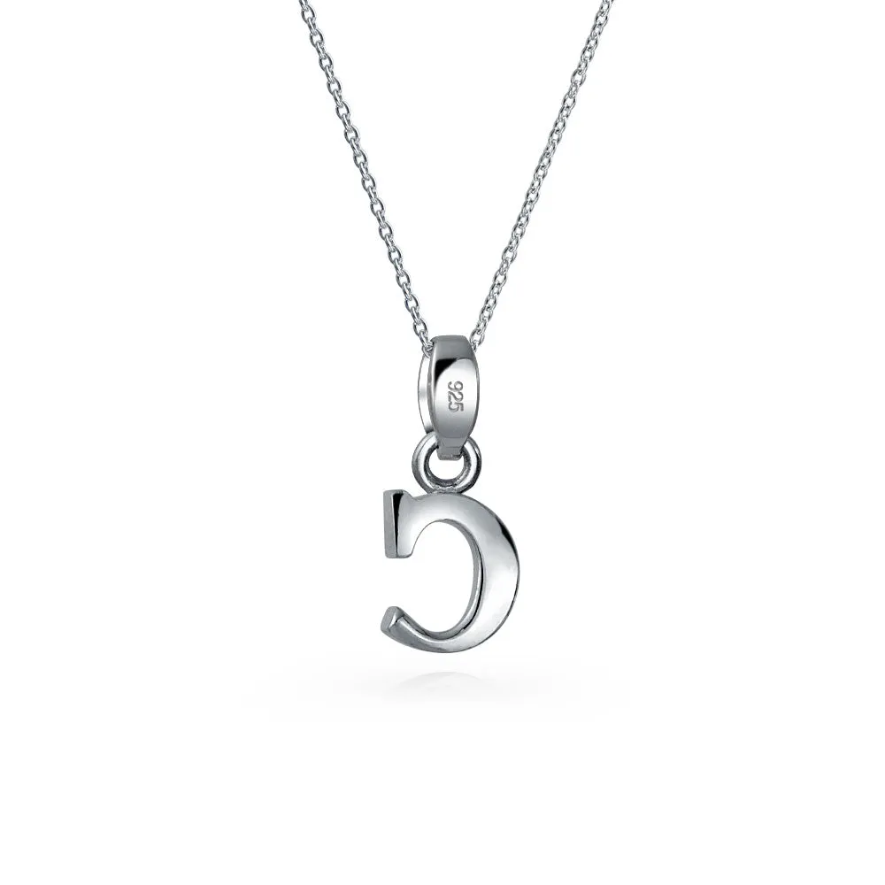 ABC Block Letter Initial Pendant Necklace in Sterling Silver A-Z Alphabet
