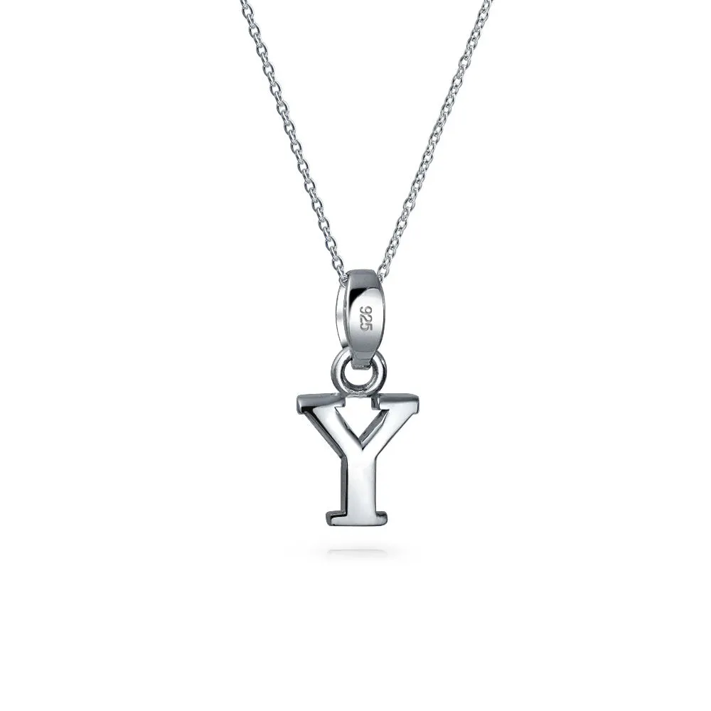 ABC Block Letter Initial Pendant Necklace in Sterling Silver A-Z Alphabet