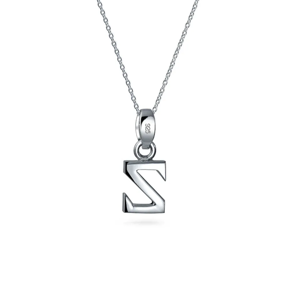 ABC Block Letter Initial Pendant Necklace in Sterling Silver A-Z Alphabet