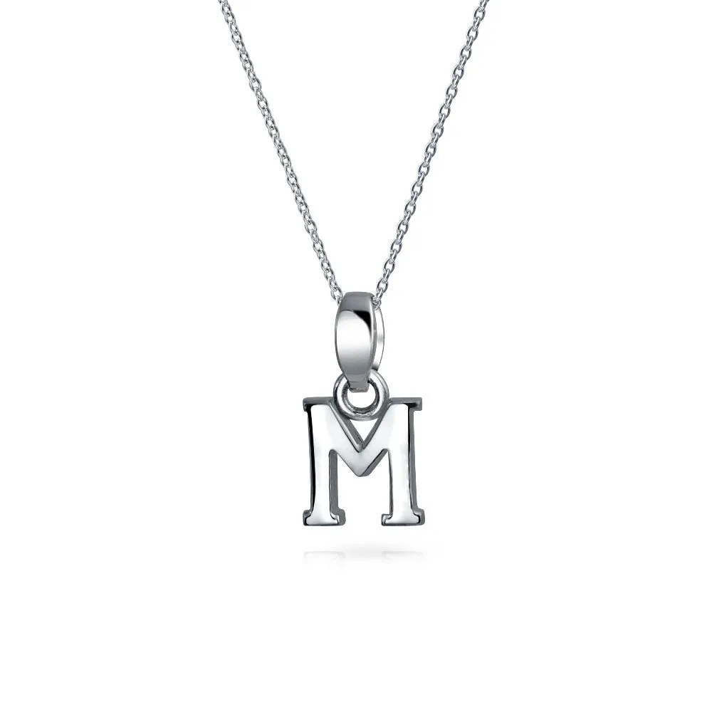 ABC Block Letter Initial Pendant Necklace in Sterling Silver A-Z Alphabet