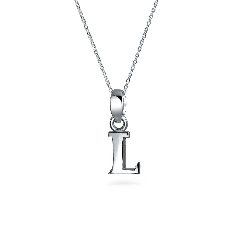 ABC Block Letter Initial Pendant Necklace in Sterling Silver A-Z Alphabet
