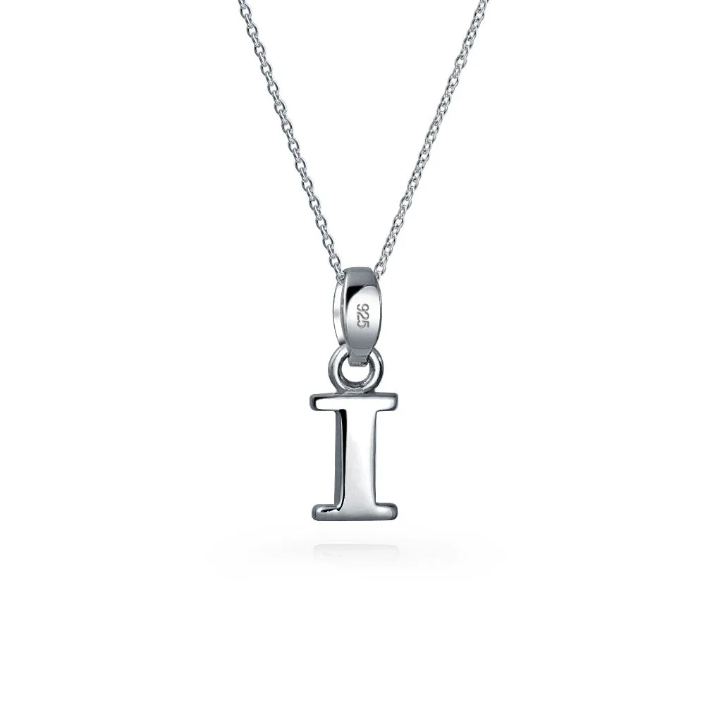 ABC Block Letter Initial Pendant Necklace in Sterling Silver A-Z Alphabet