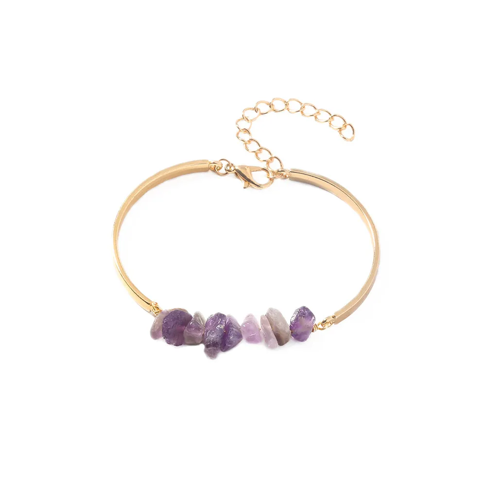 Alloy Crescent Light Purple Natural Stone Bracelet