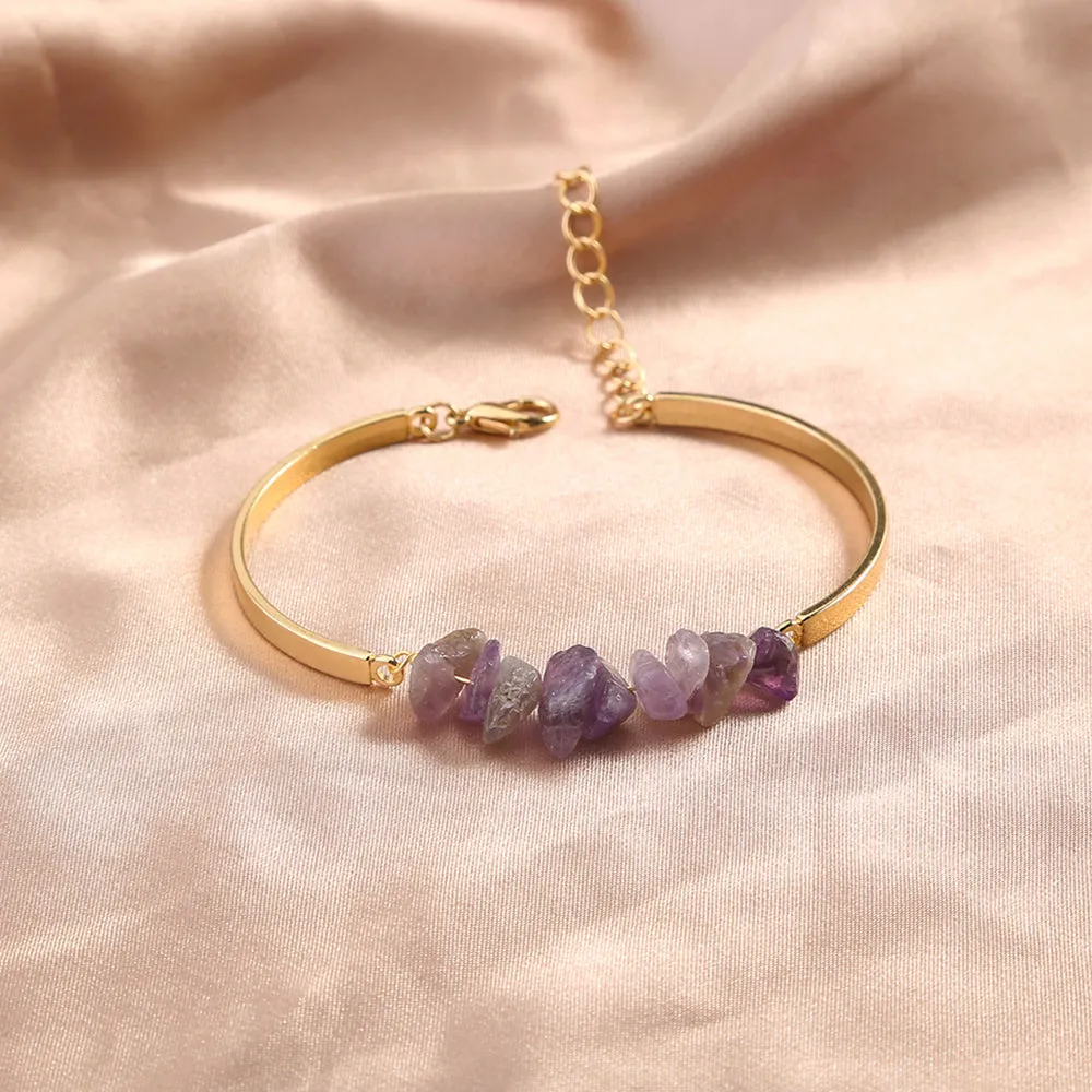 Alloy Crescent Light Purple Natural Stone Bracelet