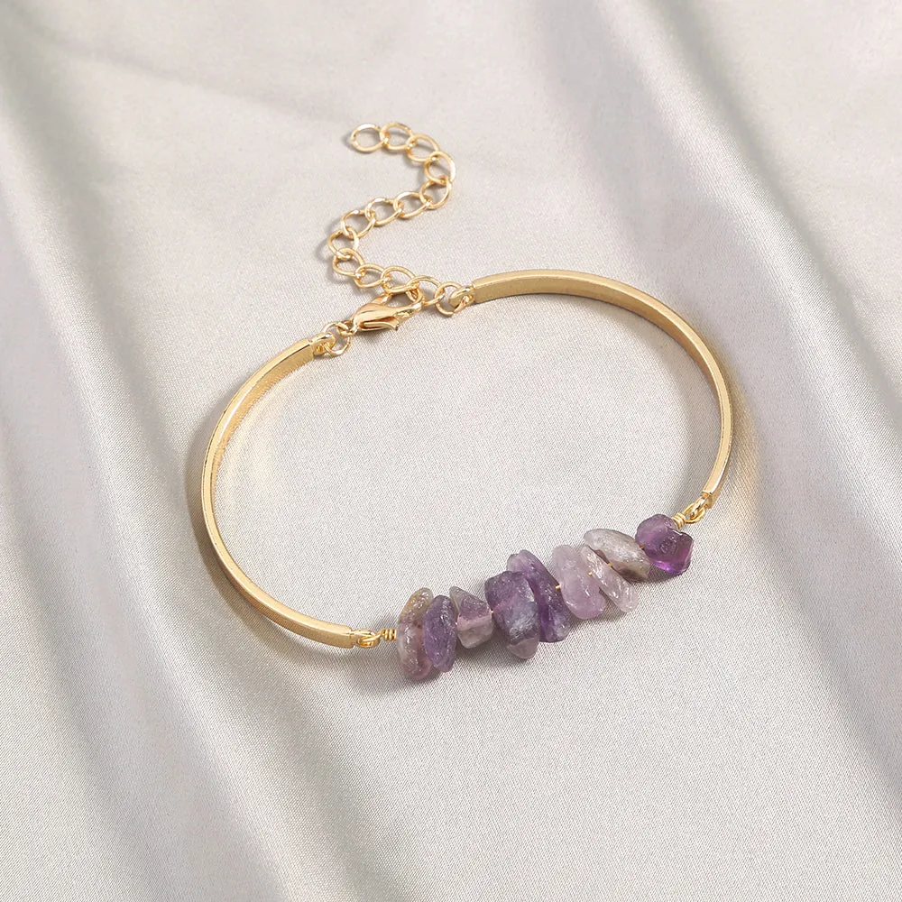 Alloy Crescent Light Purple Natural Stone Bracelet