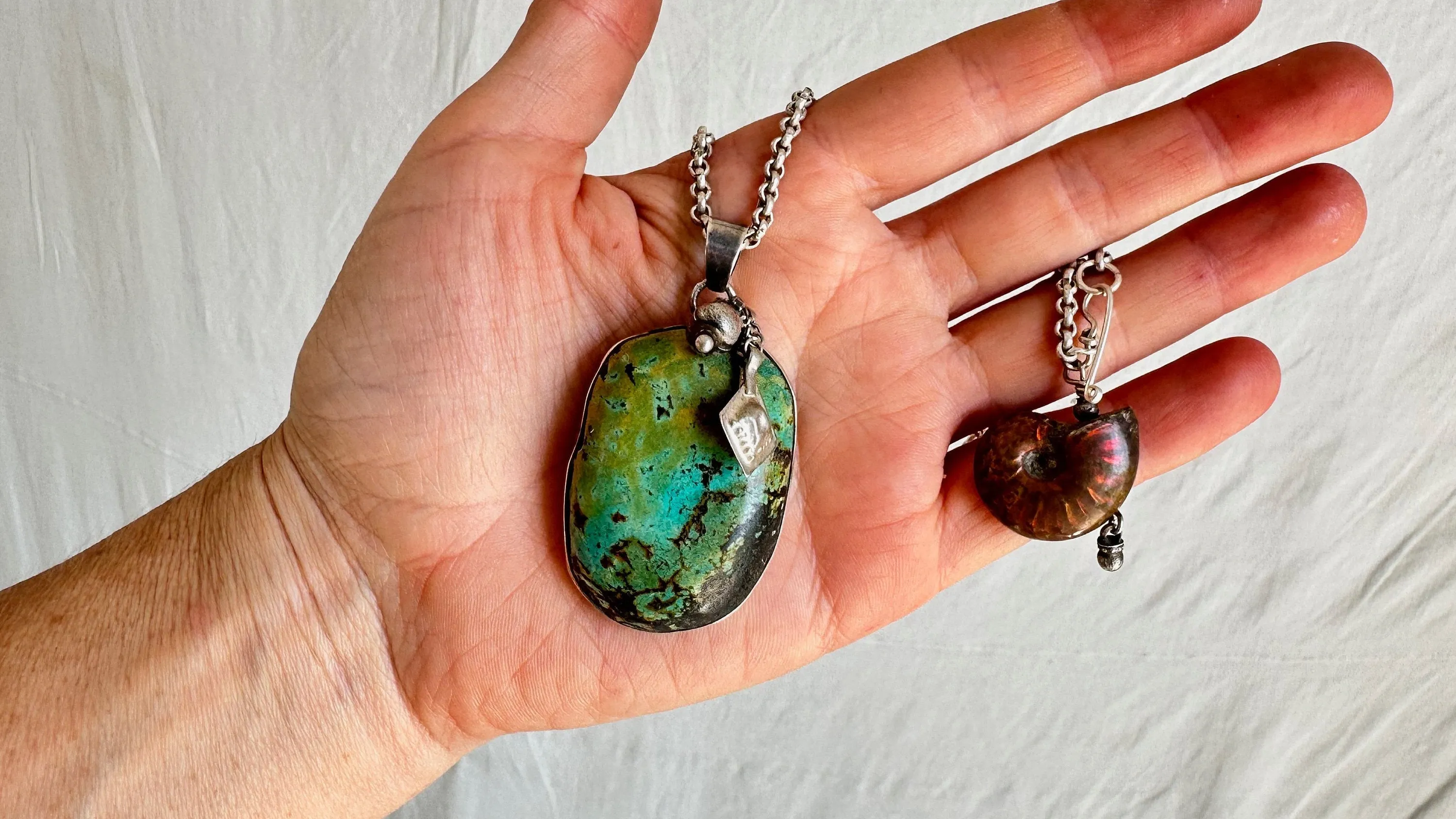 Antique Turquoise Pendant Necklace. Sterling Silver. 1437