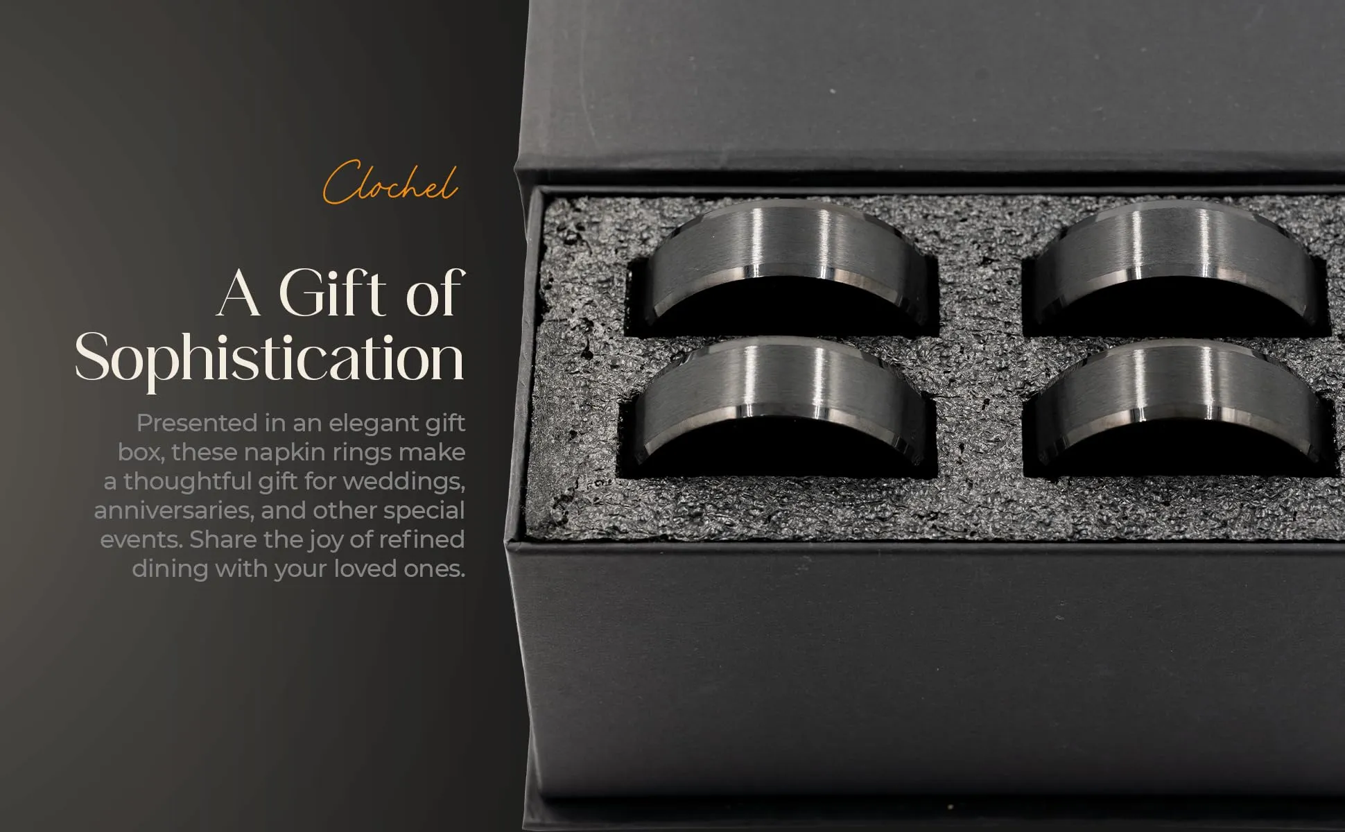 Award-Winning CLOCHEL Napkin Rings Stainless Steel Serviette Buckles Set of 4 Adornment for Elegant Dining,Table Decorations, Banquet, Wedding, Casual, Engagement, Reception & Everyday CSKY-2