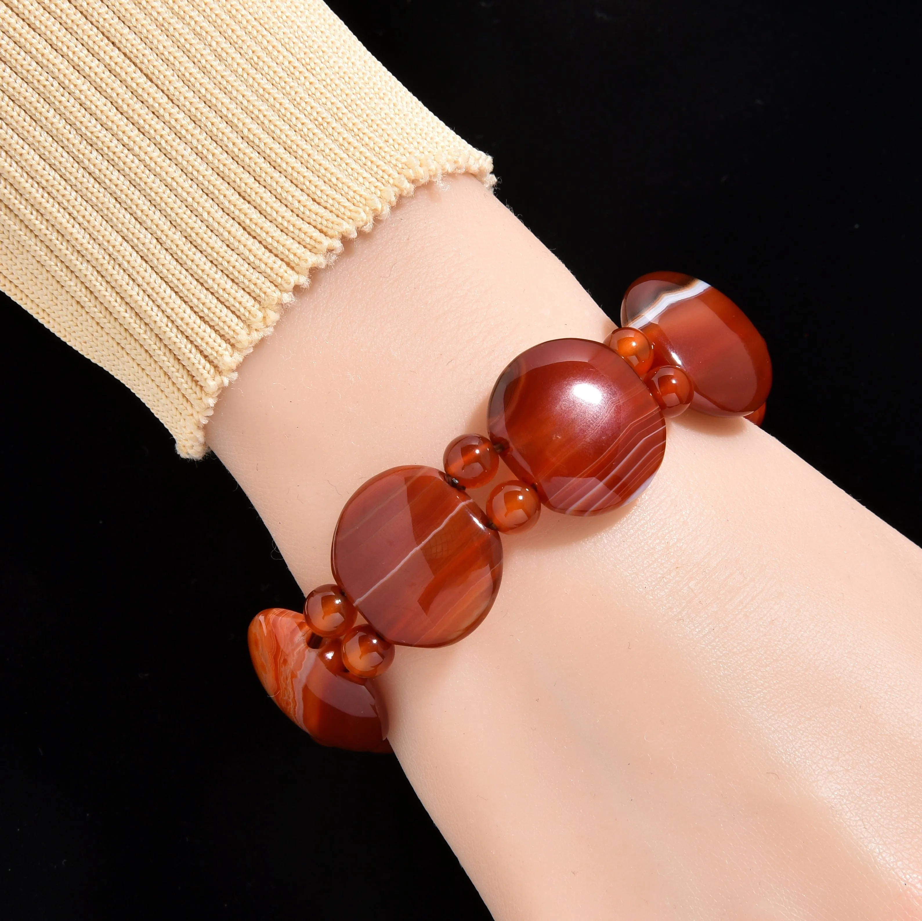 Banded Carnelian Natural Gemstone Elastic Bracelet