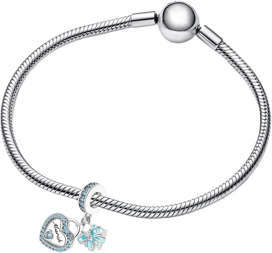 Birthstone Charms for Bracelet 925 Sterling Silver Heart Gift Box Dangle Pendants Birthday Mother's Day Christmas Jewelry Gifts For Women
