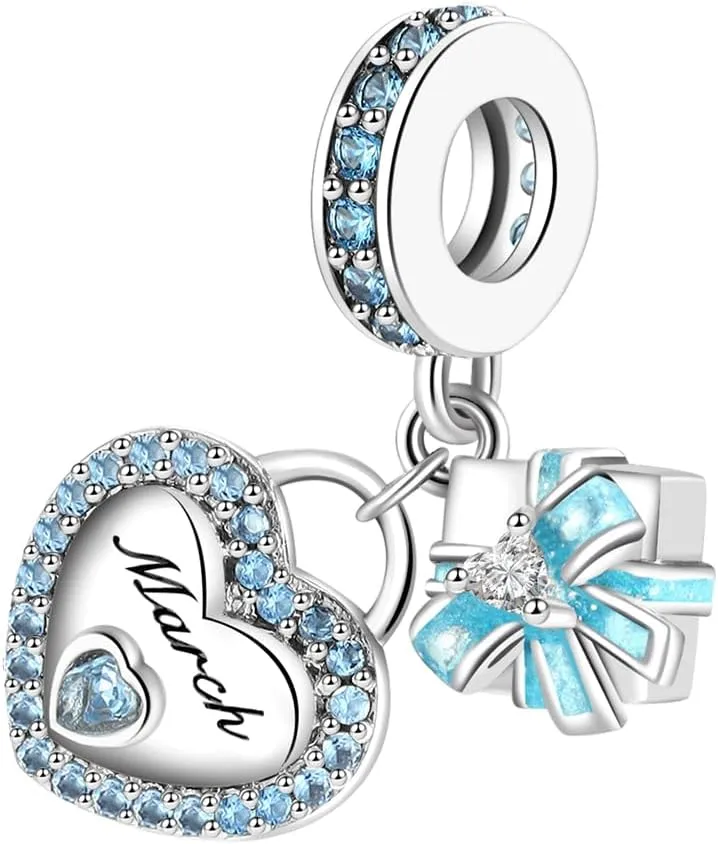 Birthstone Charms for Bracelet 925 Sterling Silver Heart Gift Box Dangle Pendants Birthday Mother's Day Christmas Jewelry Gifts For Women