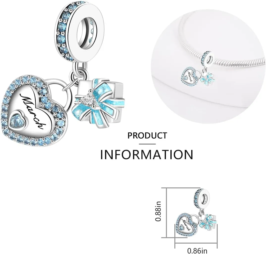 Birthstone Charms for Bracelet 925 Sterling Silver Heart Gift Box Dangle Pendants Birthday Mother's Day Christmas Jewelry Gifts For Women