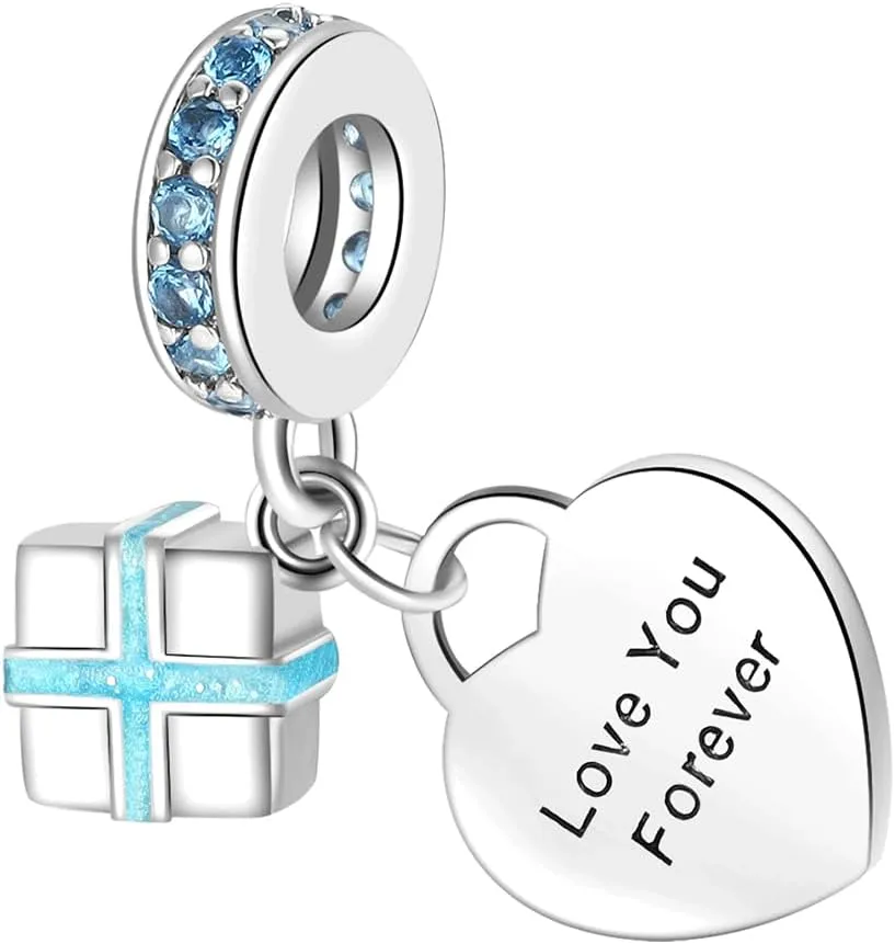 Birthstone Charms for Bracelet 925 Sterling Silver Heart Gift Box Dangle Pendants Birthday Mother's Day Christmas Jewelry Gifts For Women