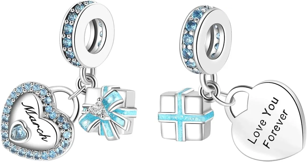 Birthstone Charms for Bracelet 925 Sterling Silver Heart Gift Box Dangle Pendants Birthday Mother's Day Christmas Jewelry Gifts For Women