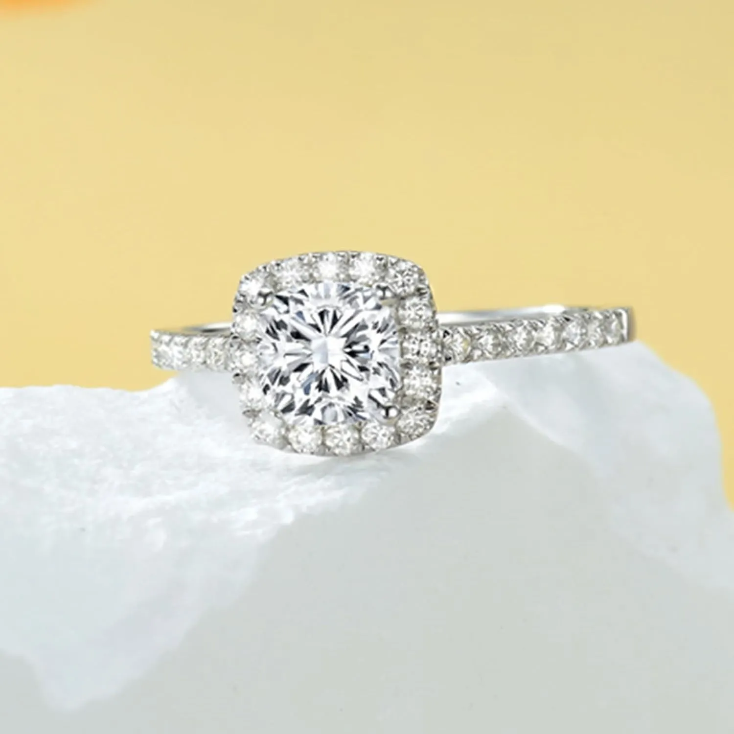 Blocaci Halo Cushion Cut Engagement Rings for Women White Gold 1 Carat Center Moissanite Engagement Rings Platinum Plated Silver Wedding Anniversary Promise Rings for Women
