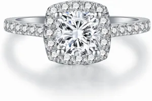 Blocaci Halo Cushion Cut Engagement Rings for Women White Gold 1 Carat Center Moissanite Engagement Rings Platinum Plated Silver Wedding Anniversary Promise Rings for Women