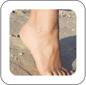 Bohemian Heart Ankle Bracelet Silver Heart Ankle Chain Bracelet Hollow Heart Beach Anklet Chain Minimalist Heart Foot Chain Anklet Summer Beach Foot Chain Jewelry for Women Gifts