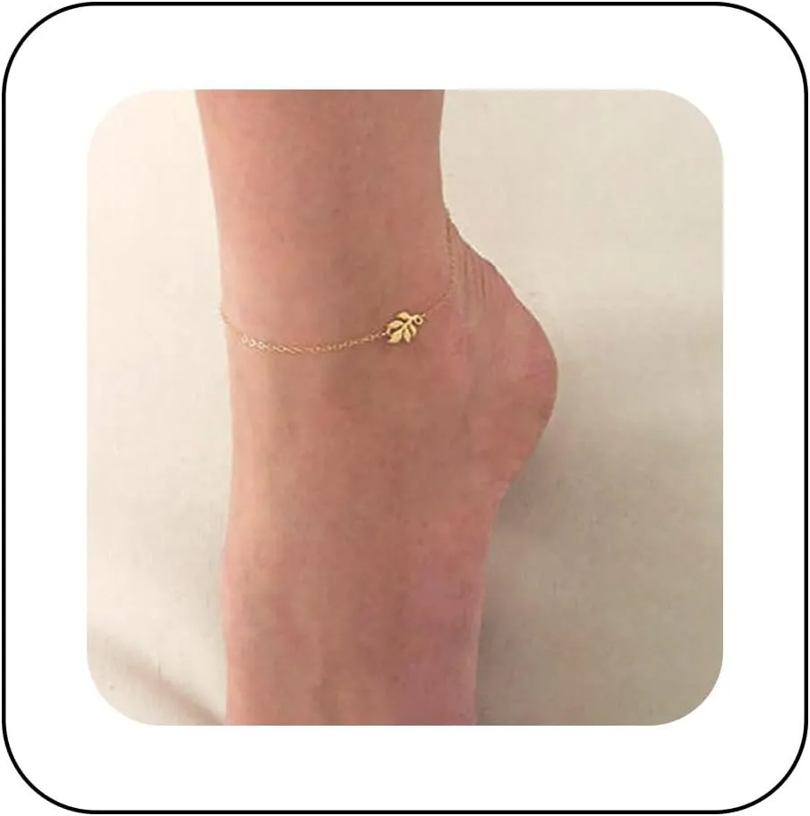 Bohemian Leaf Ankle Bracelet Gold Leaf Ankle Chain Bracelet Tiny Leaf Beach Anklet Chain Metal Leaf Foot Chain Anklet Summer Beach Foot Chain Jewelry for Women Gifts