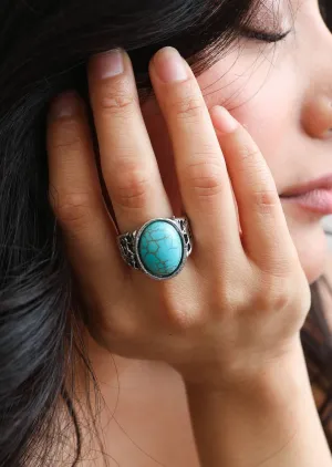 Bohemian Oval Cut Adjustable Turquoise Ring on