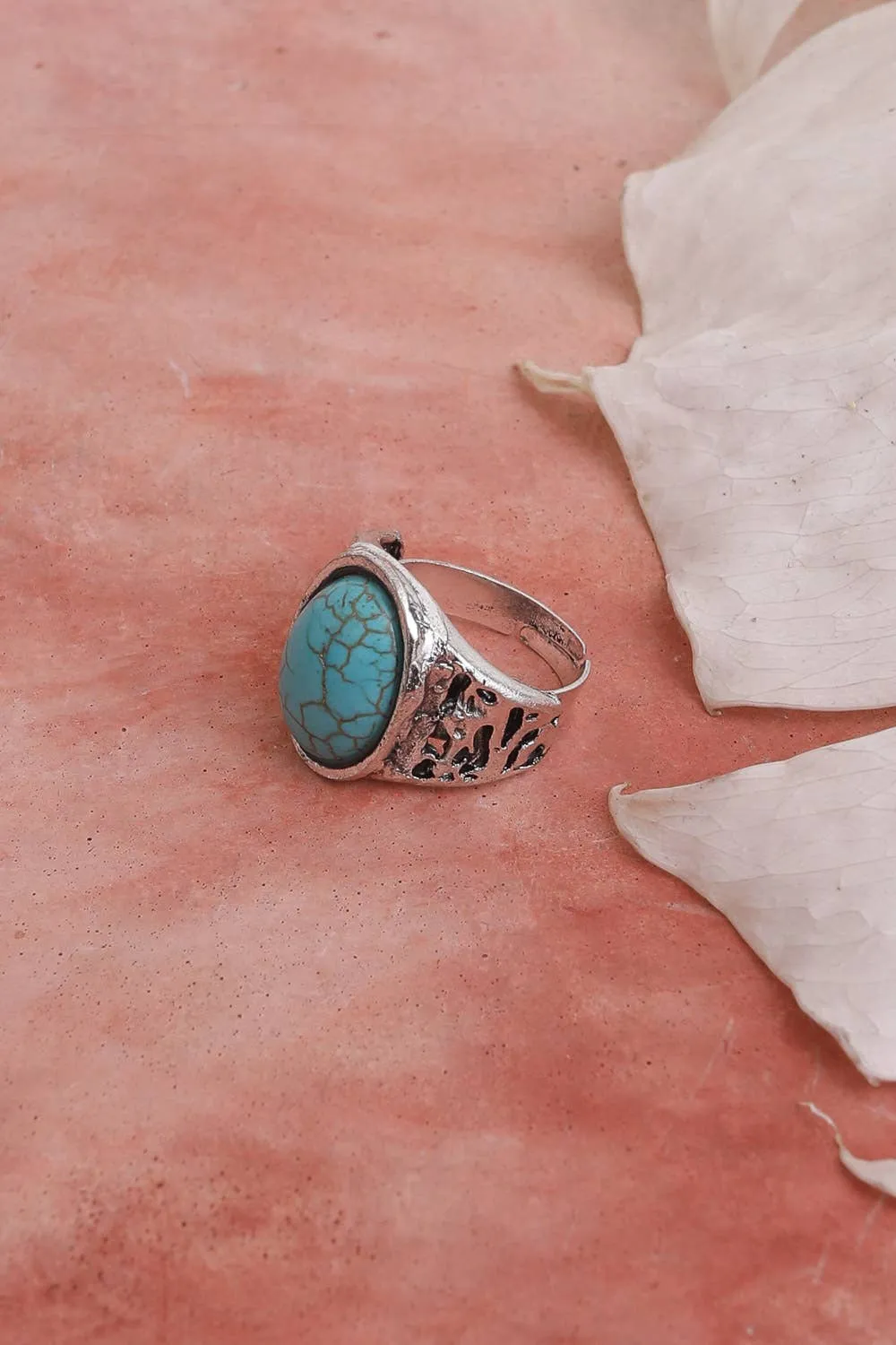 Bohemian Oval Cut Adjustable Turquoise Ring on