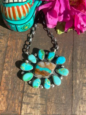 Boulder Ribbon and Sonoran Turquoise Cluster Necklace