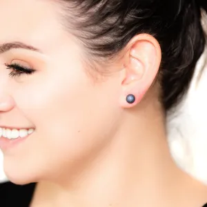 Charcoal Pitted Lucite Small Ball Stud Earrings