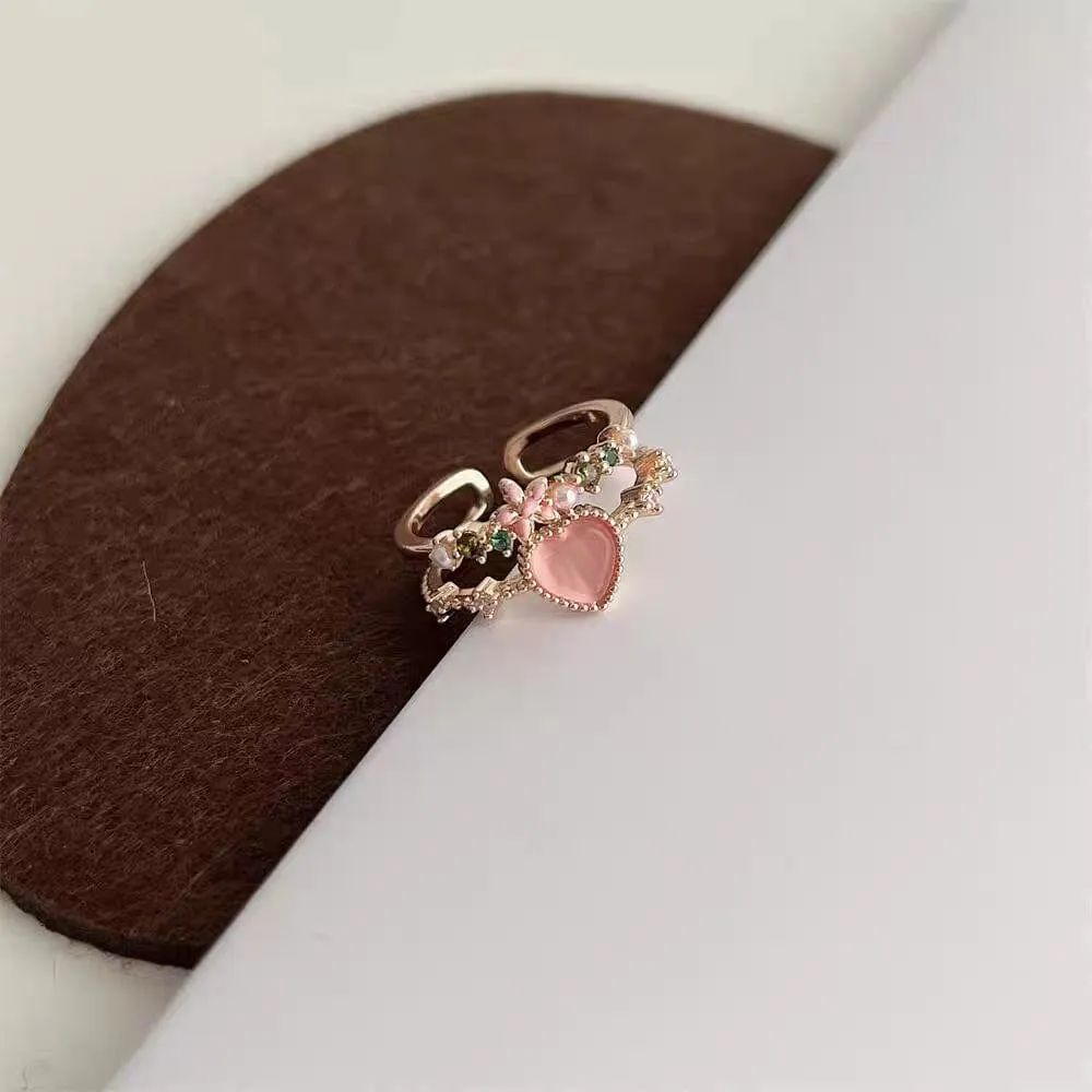Charming Sweet Floral Opal Heart Ring