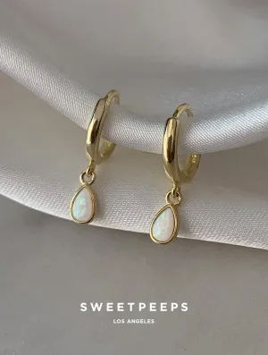 Classic Tear Drop Opal Hoops