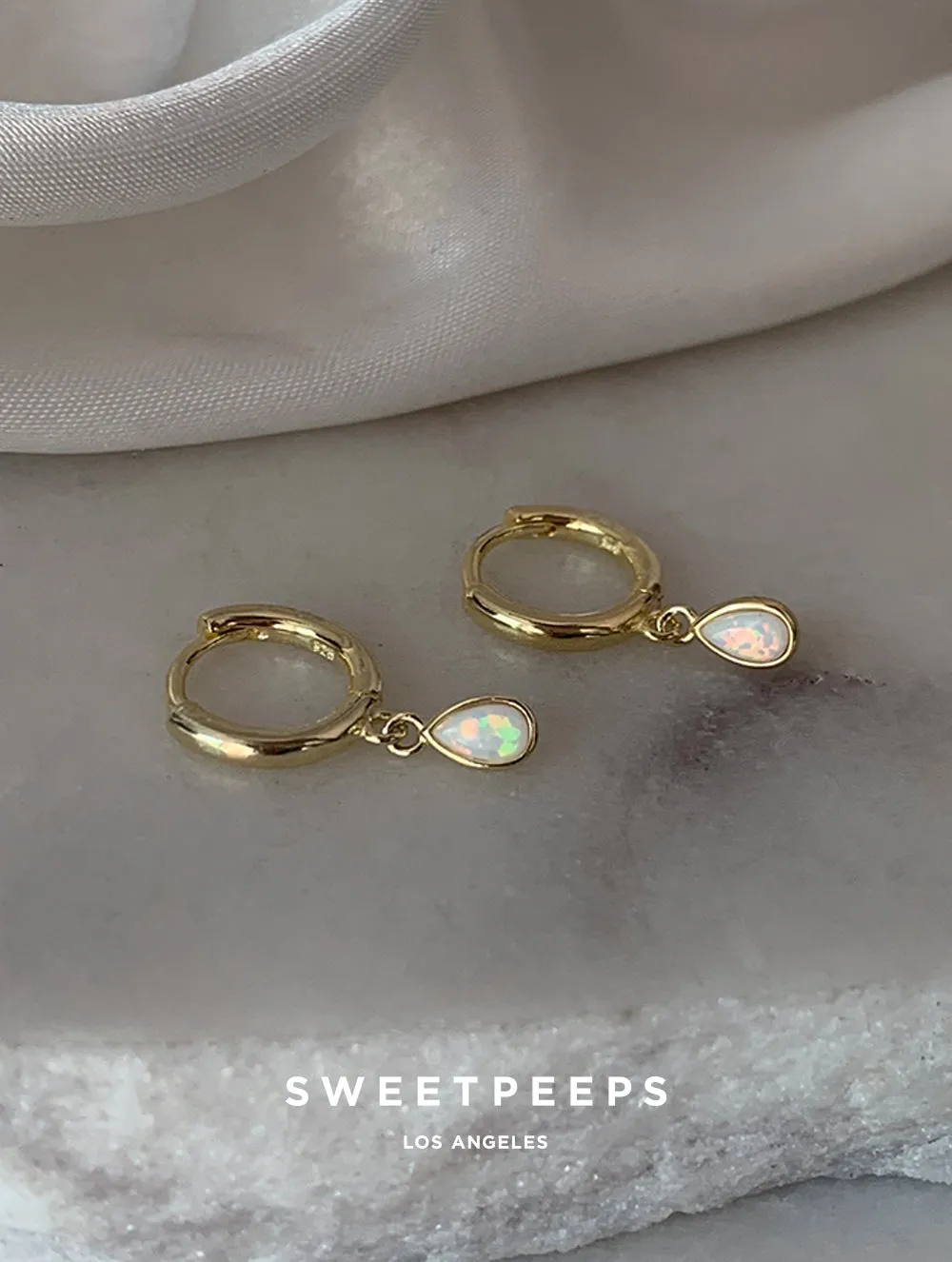 Classic Tear Drop Opal Hoops