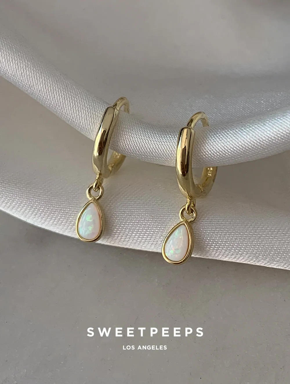 Classic Tear Drop Opal Hoops