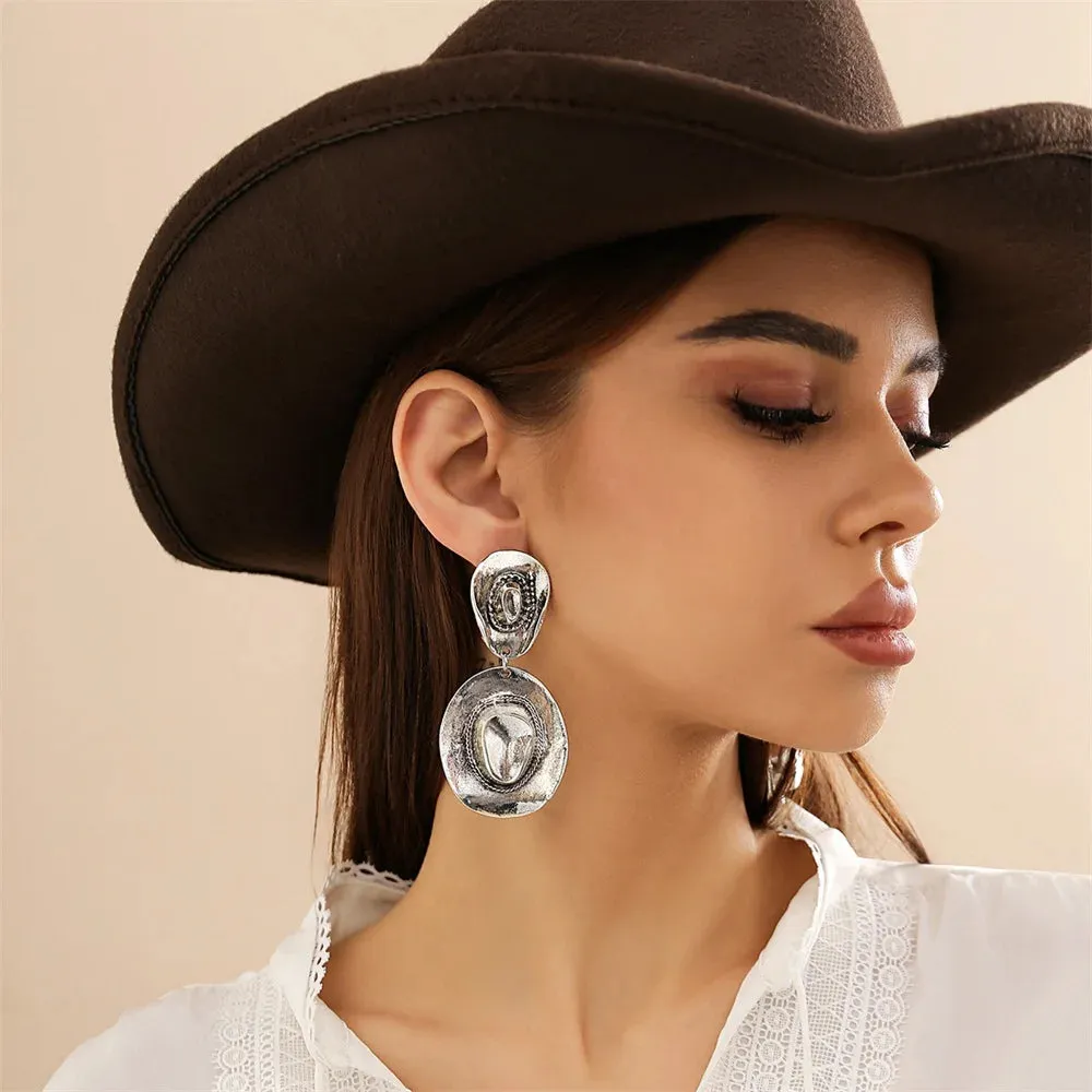 Creative Metal Cowboy Hat Pendant Necklace  Vintage Turquoise Jewelry Set